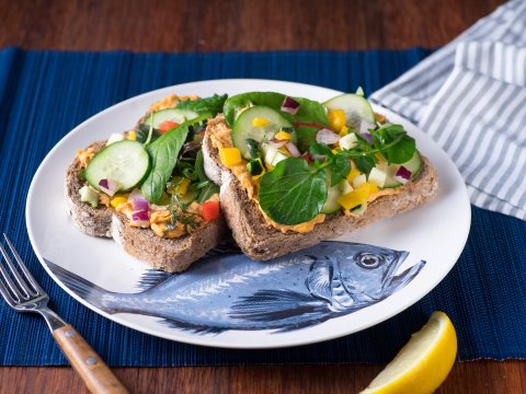 Voorbeeld catering: bord met gezond belegd brood